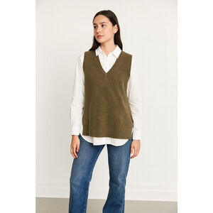 Lucky Brand Sweater Vest Womens Medium Green Knit Viscose Linen Lightweight